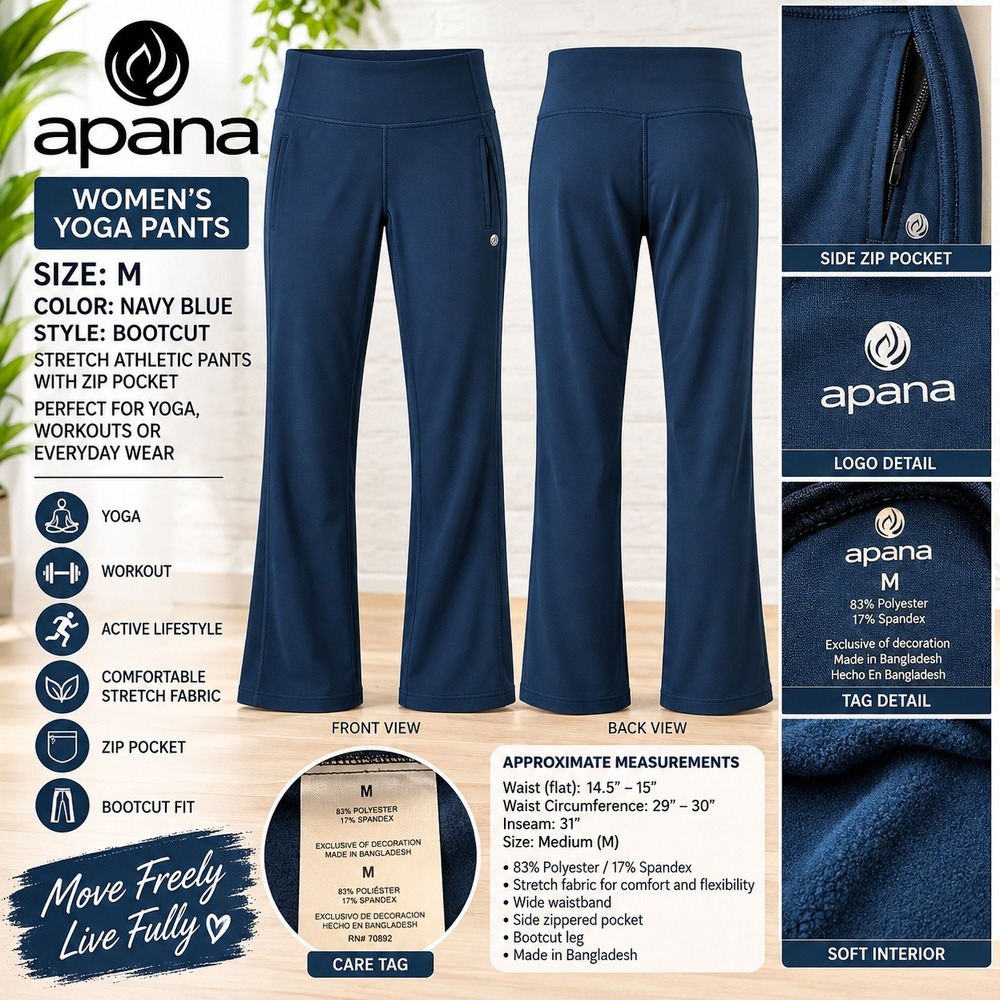 Apana Womens Navy Blue Bootcut Yoga Pants Stretch Athletic Trousers Size M